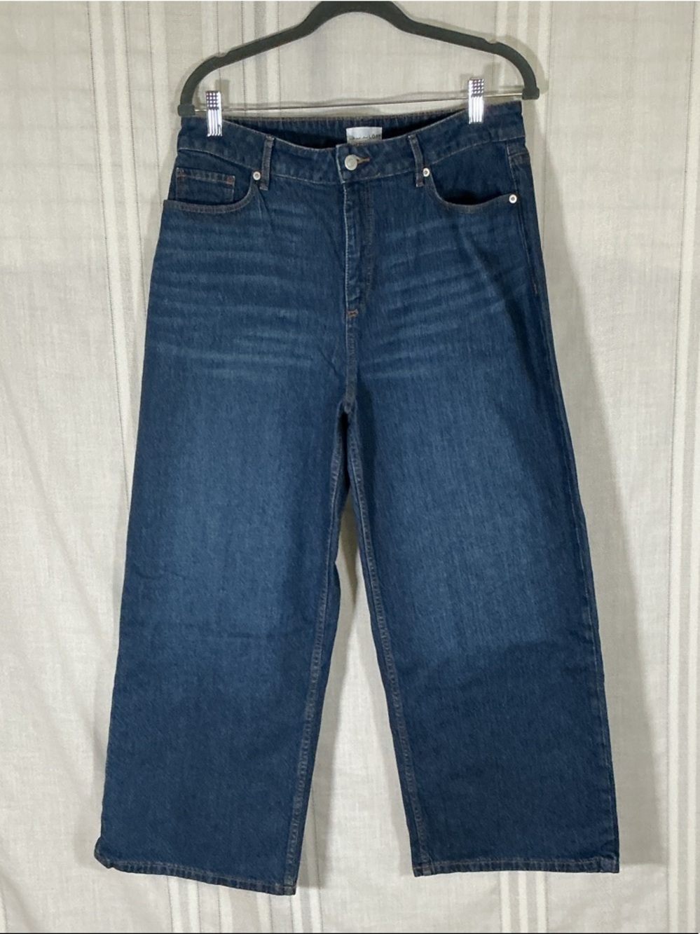 LOFT Curvy High Rise Wide Leg Jeans Size 10 Dark Wash Denim Cropped Flare